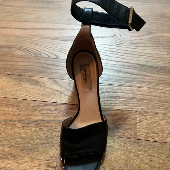 Valentino Black Leather Soul Rockstud Ankle Strap Block Heel Sandals Size 38 - Picture 10 of 16
